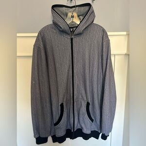 Vintage trompe l'oeil cable knit full zip hoodie